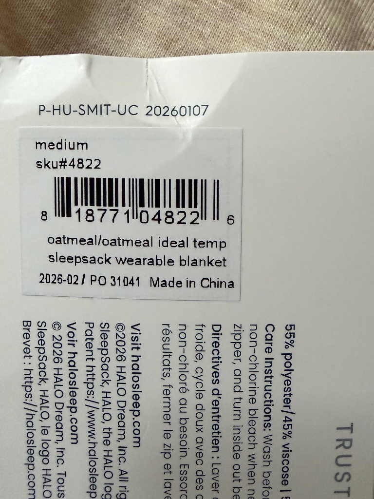 Halo Sleepsack Ideal Temp Oatmeal Cream Nwt Size Medium 6-12 Months Safe Sleep — image 5 of 5